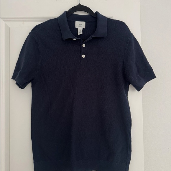 H&M men’s navy colored regular fit knit collar polo shirt top size small - Picture 1 of 4